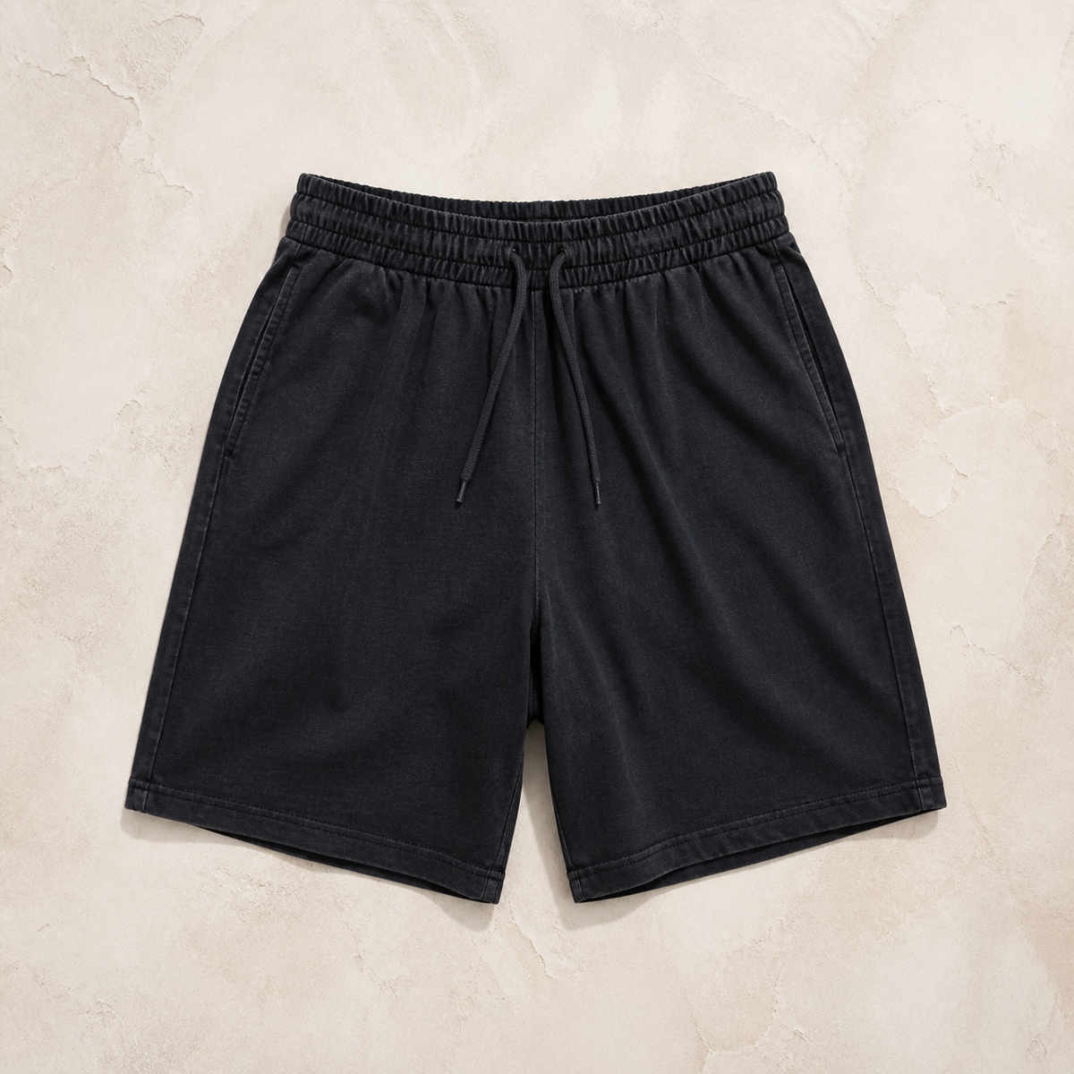 Relaxed Cotton Shorts — Washed Black