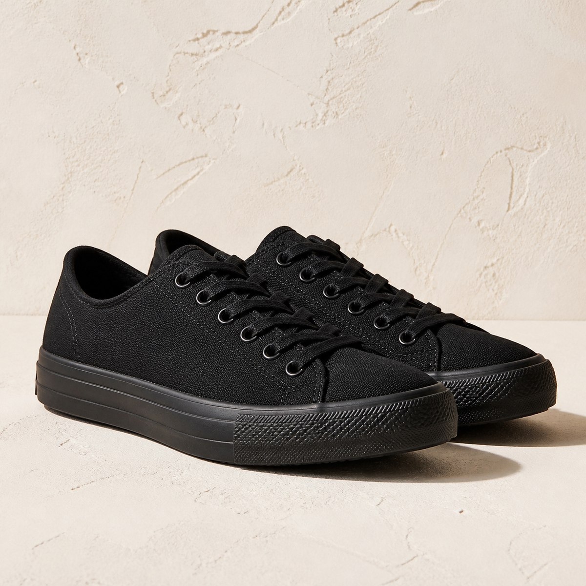 Low-Top Canvas Sneakers — Black